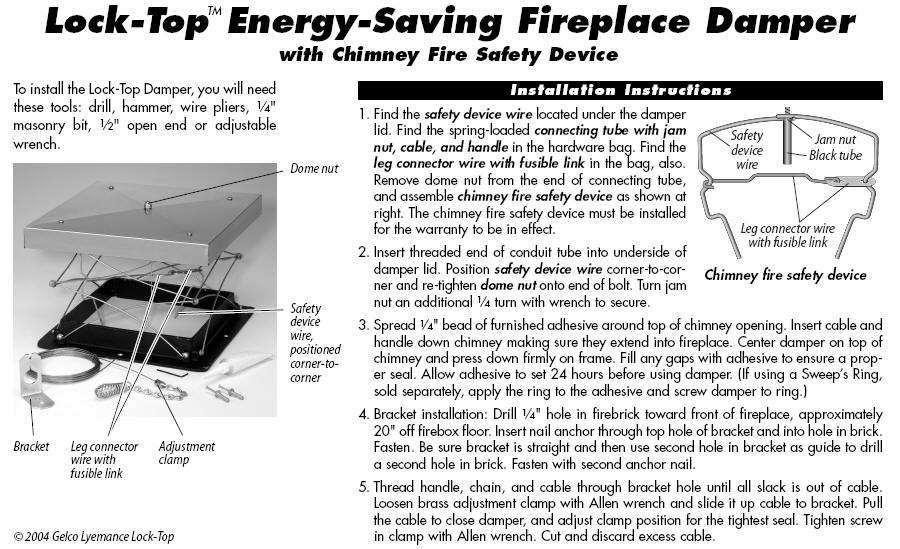 Lock Top Chimney Damper Installation Lock Top Chimney Damper Parts list